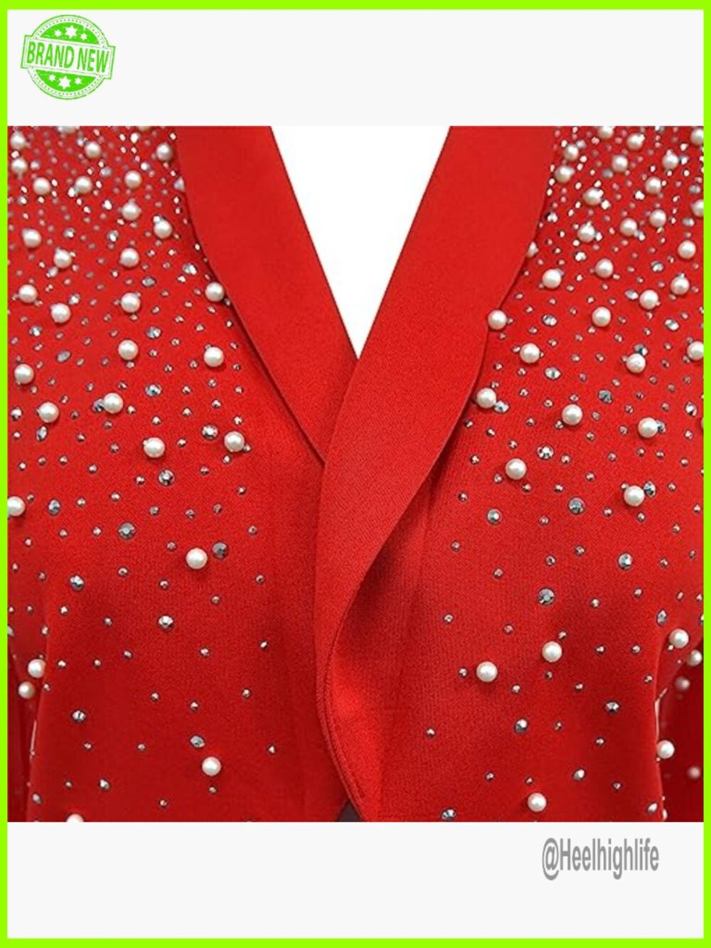 Long Sleeve Lapel Pearls Rhinestones Blazer Jacket for Nightclub Party - Picture 6 of 6